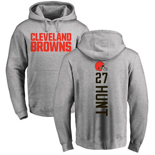 Men Cleveland Browns Kareem Hunt Ash Jersey 27 NFL Football Backer Pullover Hoodie Sweatshirt